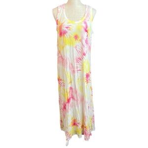 Style & Co Sleeveless Maxi Dress Tie Dye White Pink Yellow Womens Size PXL XL